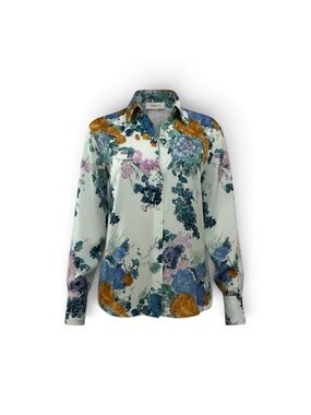 Vince White Floral Silk Button-Down Blouse